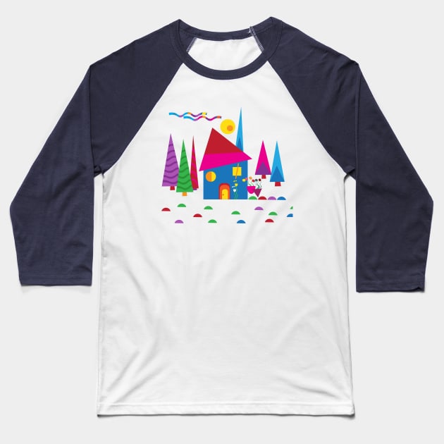 Little House in the Woods Kandinsky Style Illustration Baseball T-Shirt by oknoki